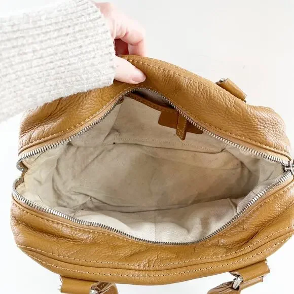 Michael Kors Leather Satchel Bowler Purse Handbag Bag Brown Cognac - Picture 4 of 9